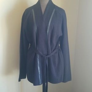 Calvin Klein Leather Trimmed Wrap Cardigan XL